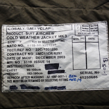 Genuine Surplus British RAF Airforce Pilots Flight Jacket Mk3 90-100cm (3527)