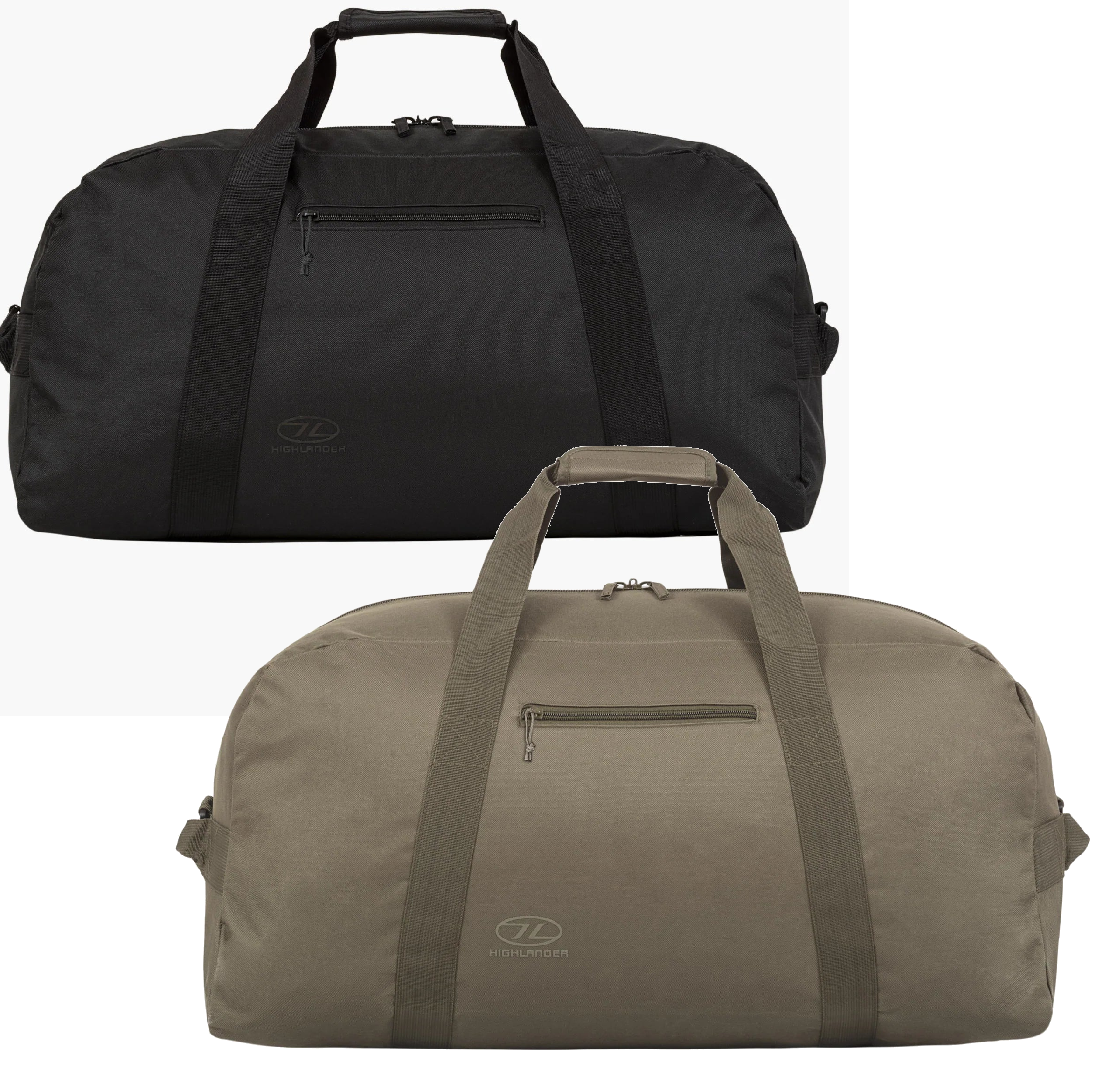 Highlander Cargo Holdall Duffle Bag 65 Litre Medium Strong Durable Black Green