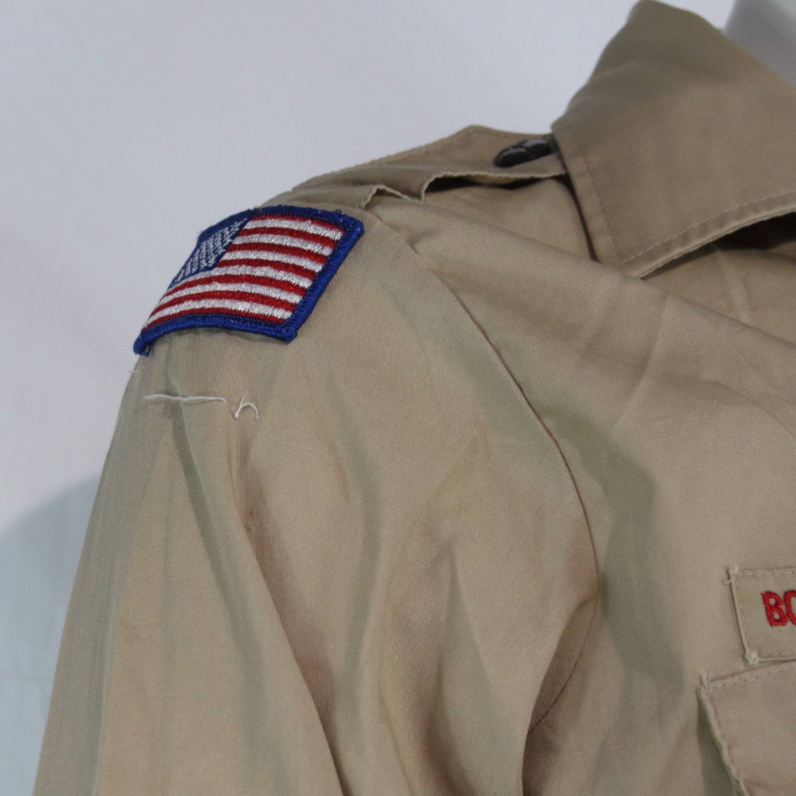 Boy Scout Shirt Badged Sand Genuine US Scouts of America 14-14.5" Collar  (3619)