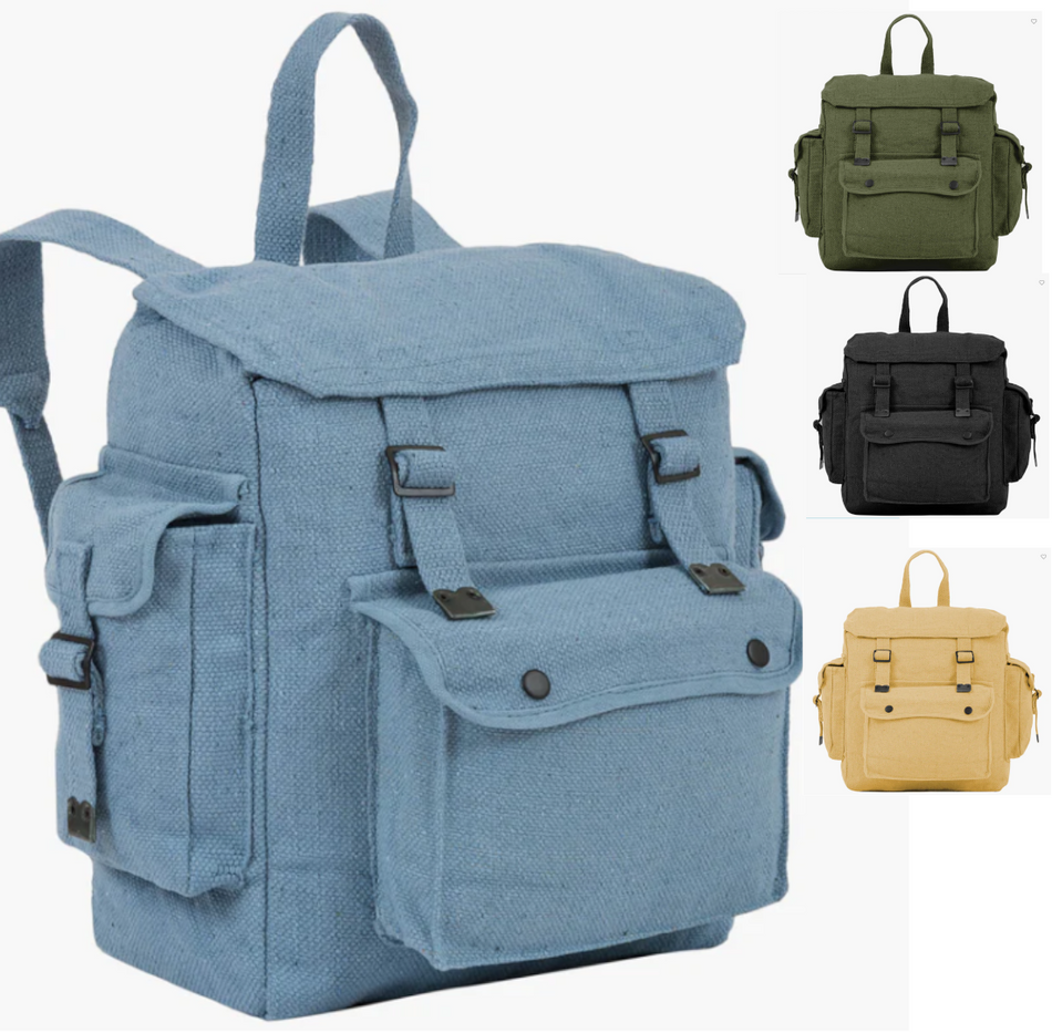 NEW Large Canvas Webbing Backpack Rucksack Pocketed Haversack  fishing satchel