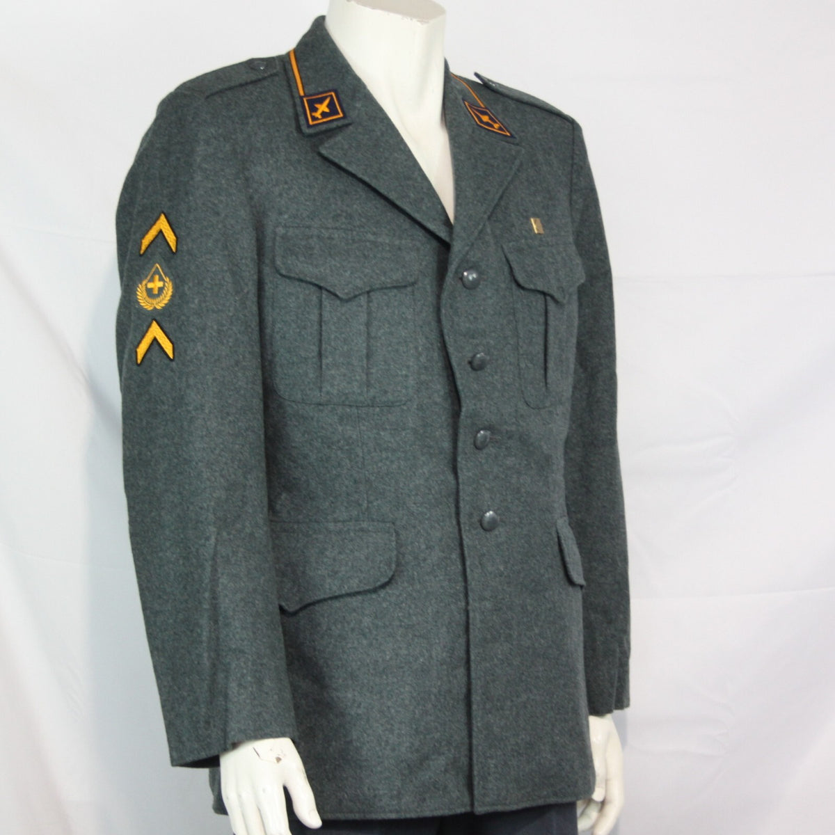 Genuine Surplus Swiss Army Vintage Wool Dress Jacket Badged Thick Blue Grey 3323