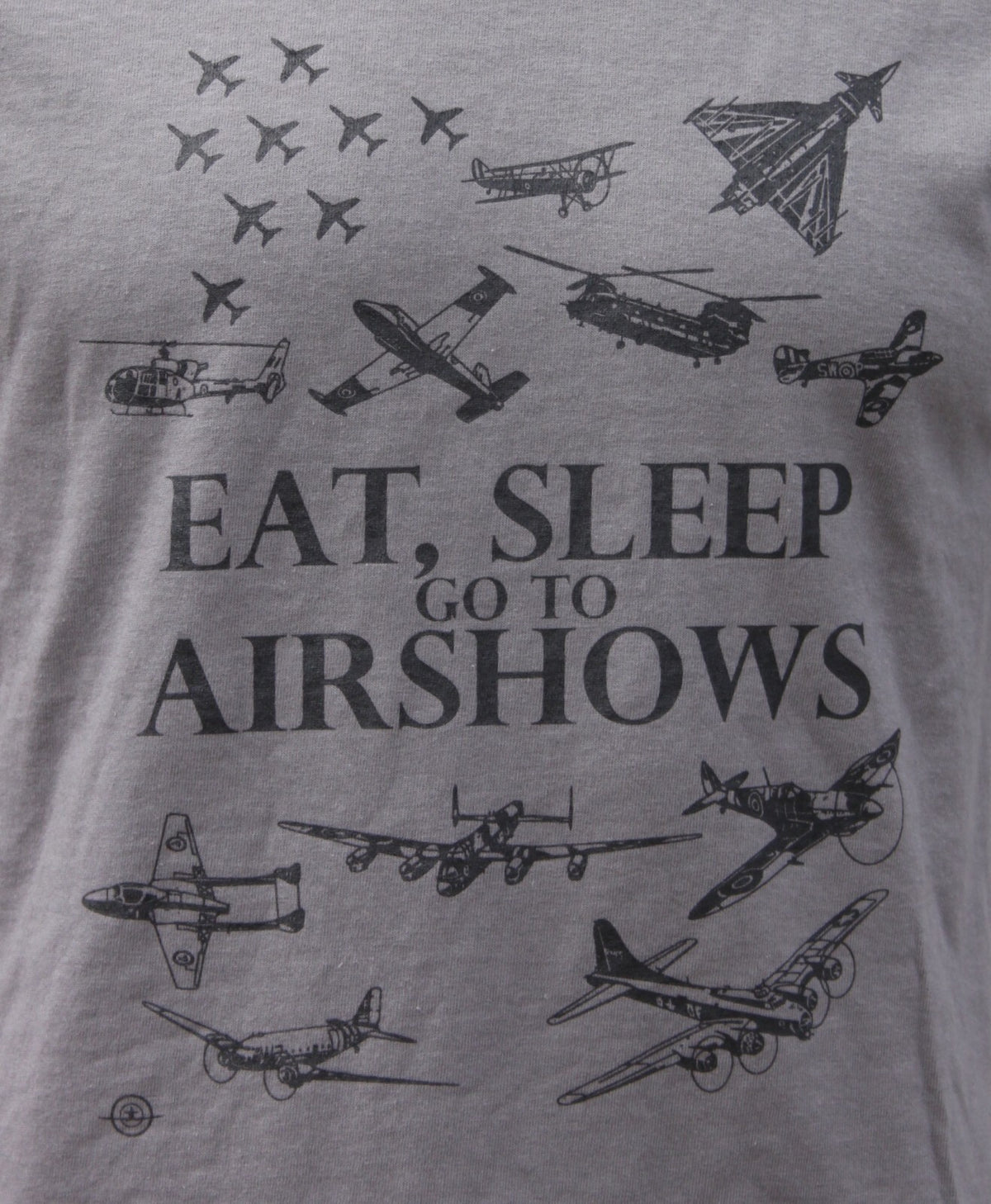 Eat, Sleep, Go To Airshows Aviation Exclusive Printed Mens Unisex T-Shirt Grey