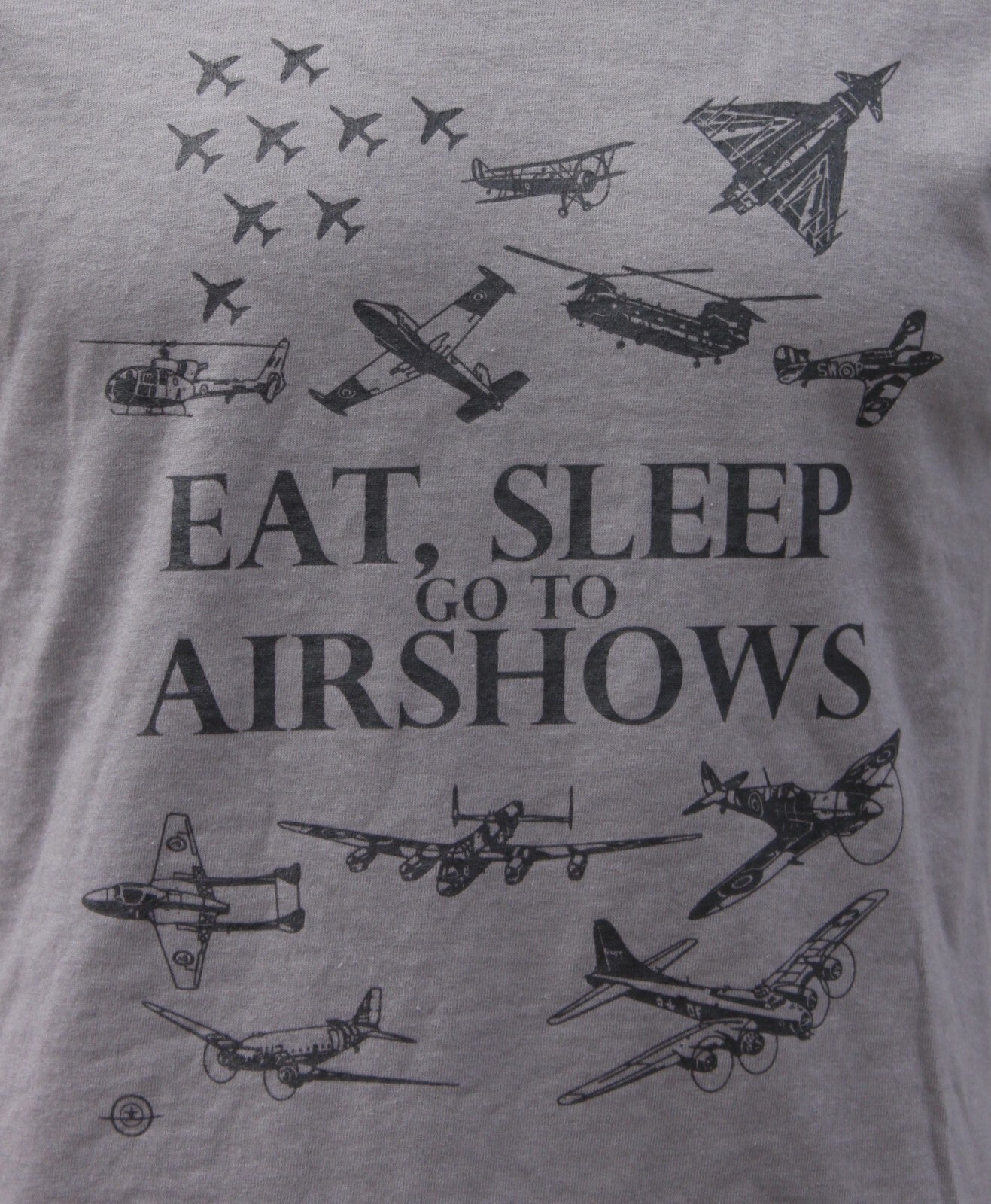Eat, Sleep, Go To Airshows Aviation Exclusive Printed Mens Unisex T-Shirt Grey