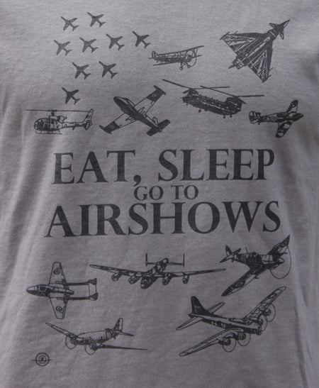 Eat, Sleep, Go To Airshows Aviation Exclusive Printed Mens Unisex T-Shirt Grey