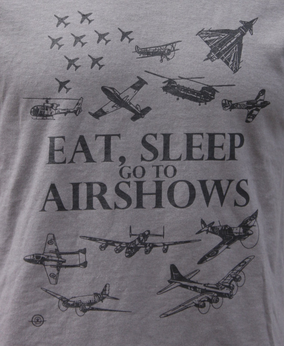 Eat, Sleep, Go To Airshows Aviation Exclusive Printed Mens Unisex T-Shirt Grey