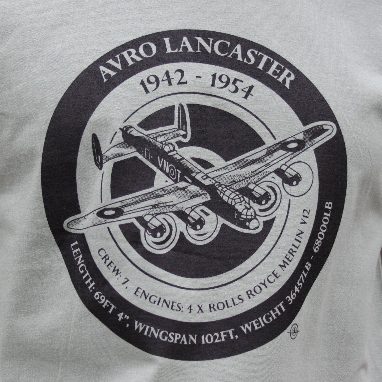 British Avro Lancaster WW2 Warbird Plane Exclusive Printed T-Shirt Aviation Sage