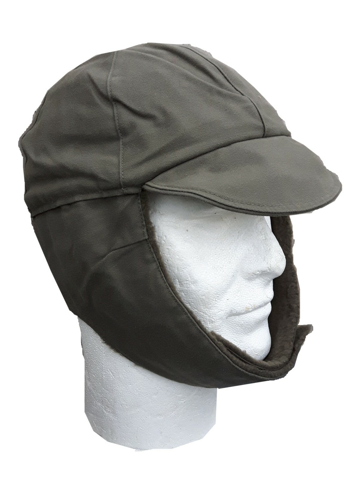 Genuine Surplus German Ex Army Winter Hat Wool Lined Peak Cap Olive/Grey