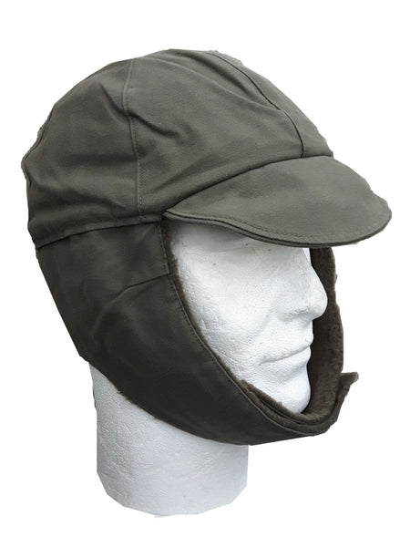 Genuine Surplus German Ex Army Winter Hat Wool Lined Peak Cap Olive/Grey