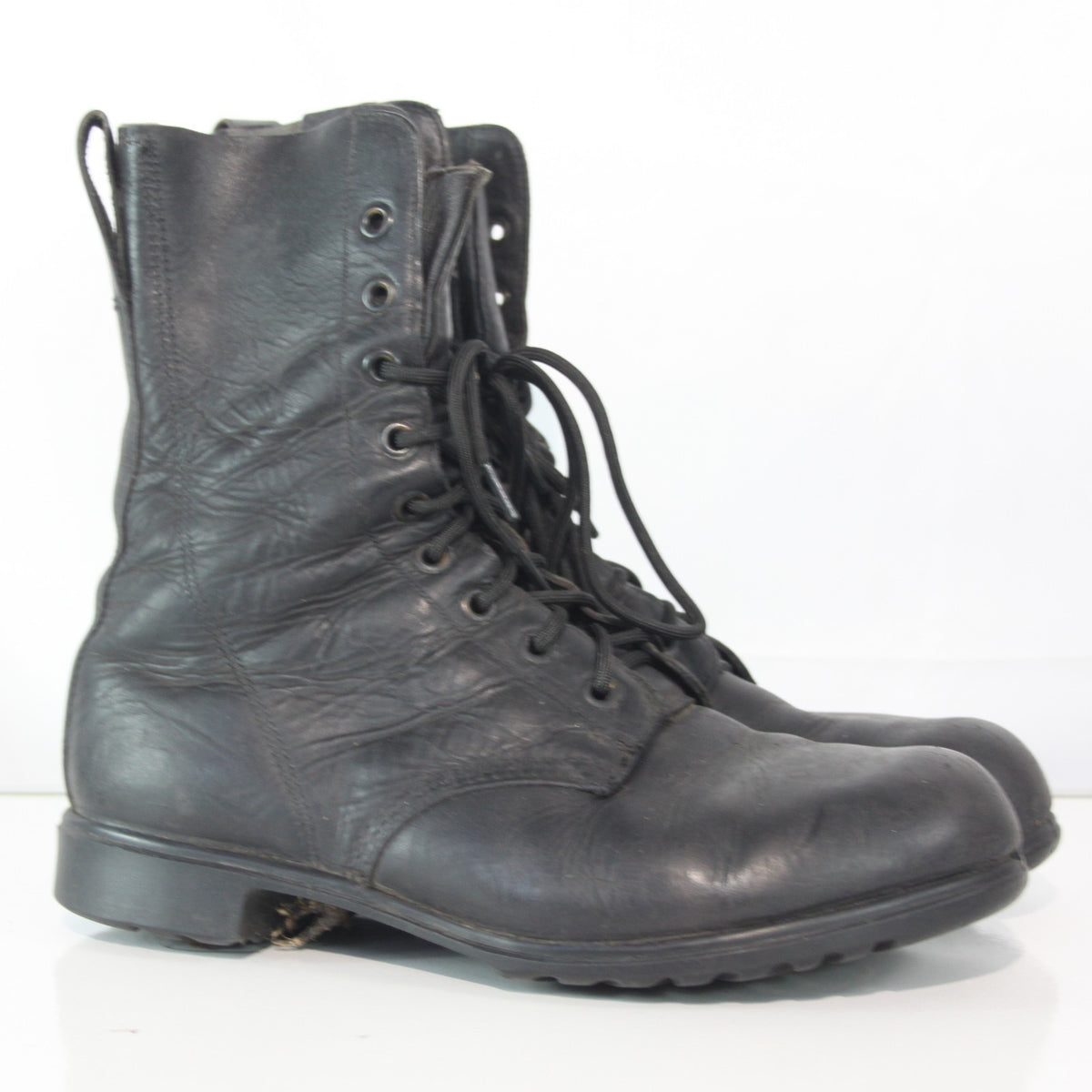 Vintage British DMS Hi Leg Army Boots High Leg Black Leather G2 Size 10 (3867)