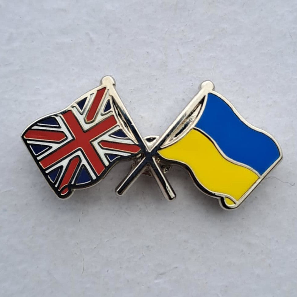 Enamel Union Jack UK Ukraine Flag Badge Lapel Pin Small Metal 13x28mm
