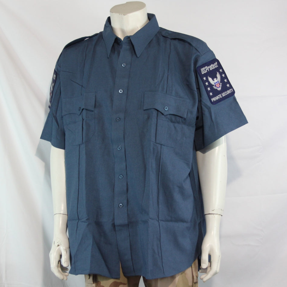 NEW Genuine Surplus US Security Firm Blue Shirts Badged Polyester (3747)