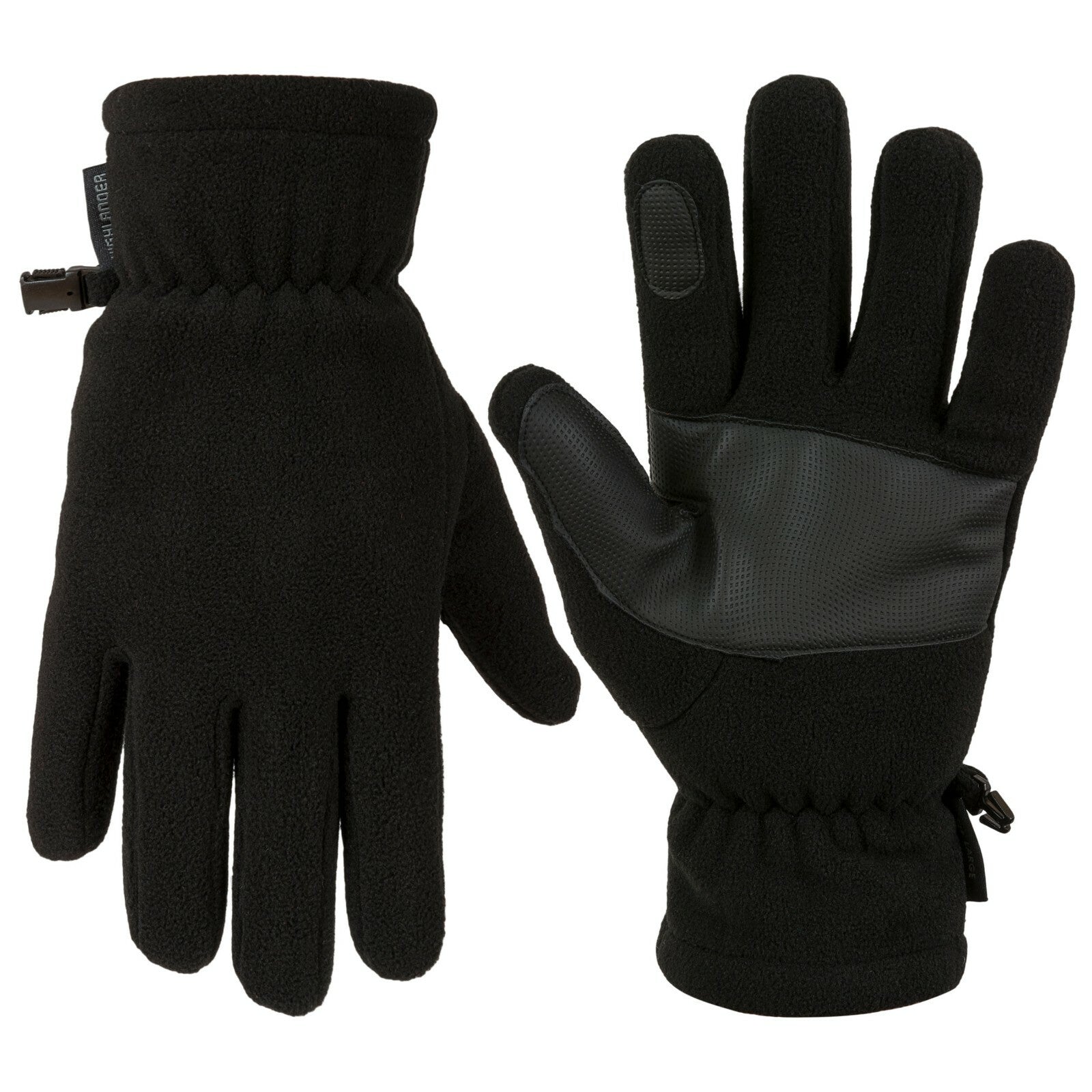 Highlander Polar Fleece Gloves Non Slip Palm Black Thermal Winter