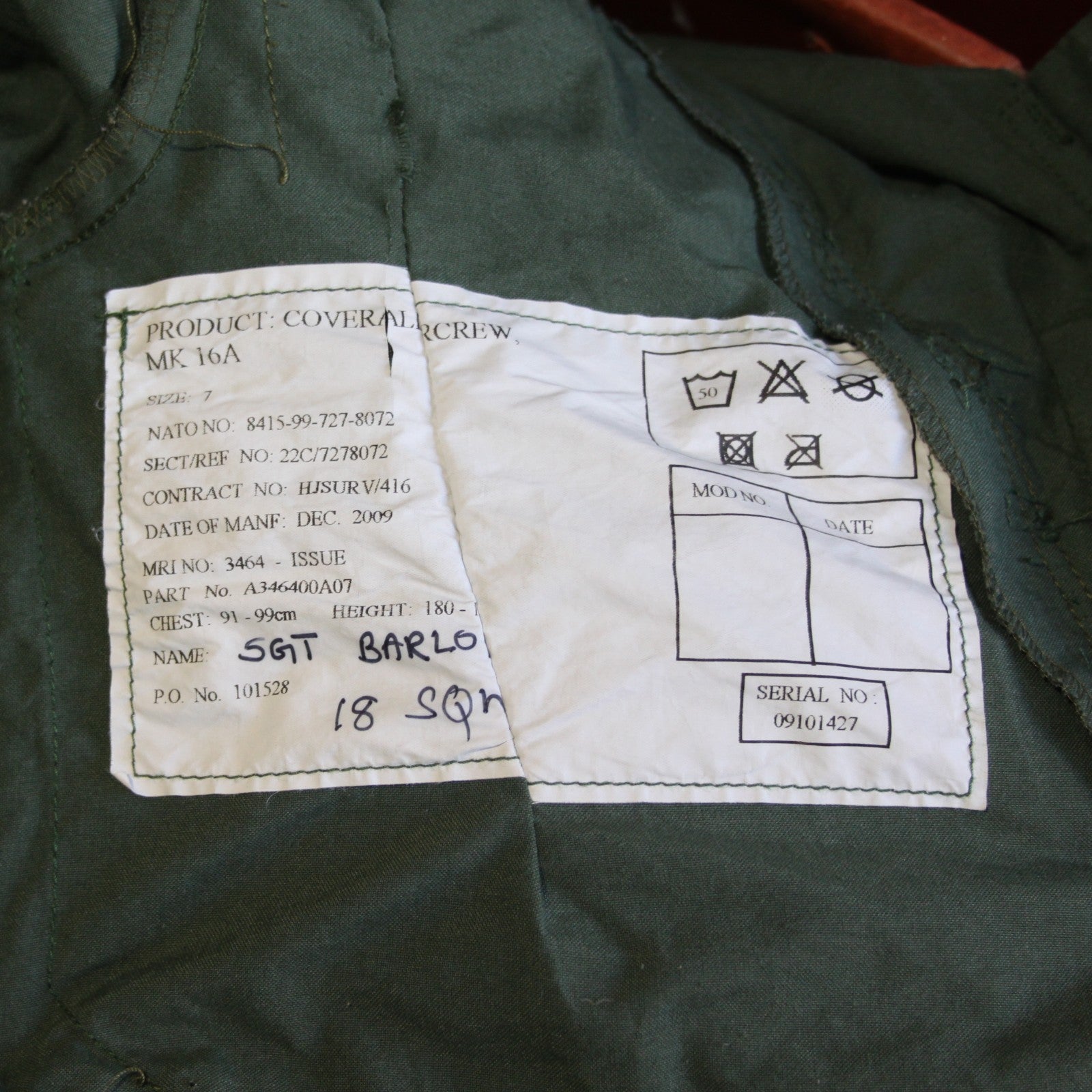 British Mk16A Flight Suit Repaired Genuine Surplus 36" Chest (4168)