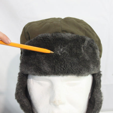 Vintage Winter Hat Faux Fur Lined Army Issue Genuine Surplus Damaged (4403)
