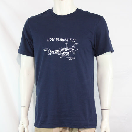 How Planes Fly Mens Unisex Adult Navy Funny Exclusive Printed T-Shirt Aviation