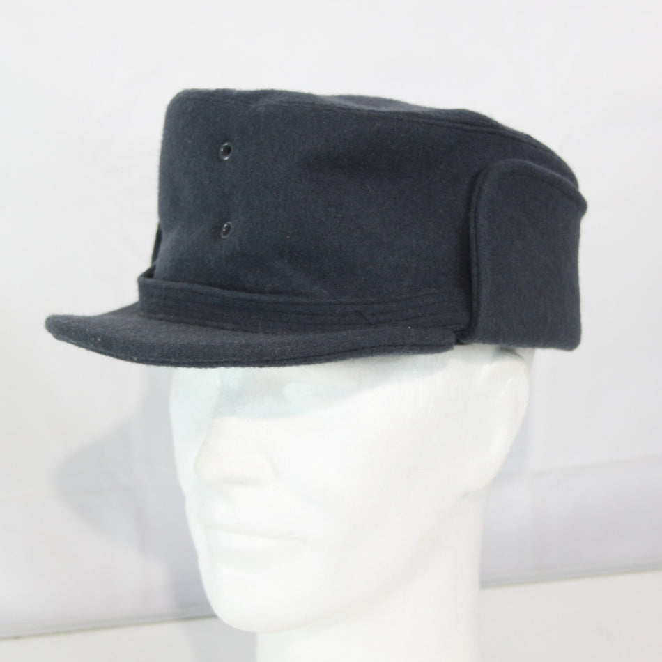 Vintage Swedish Forces Wool Winter Hat Blue Peak Cap Thermal Size 58cm  (3940)