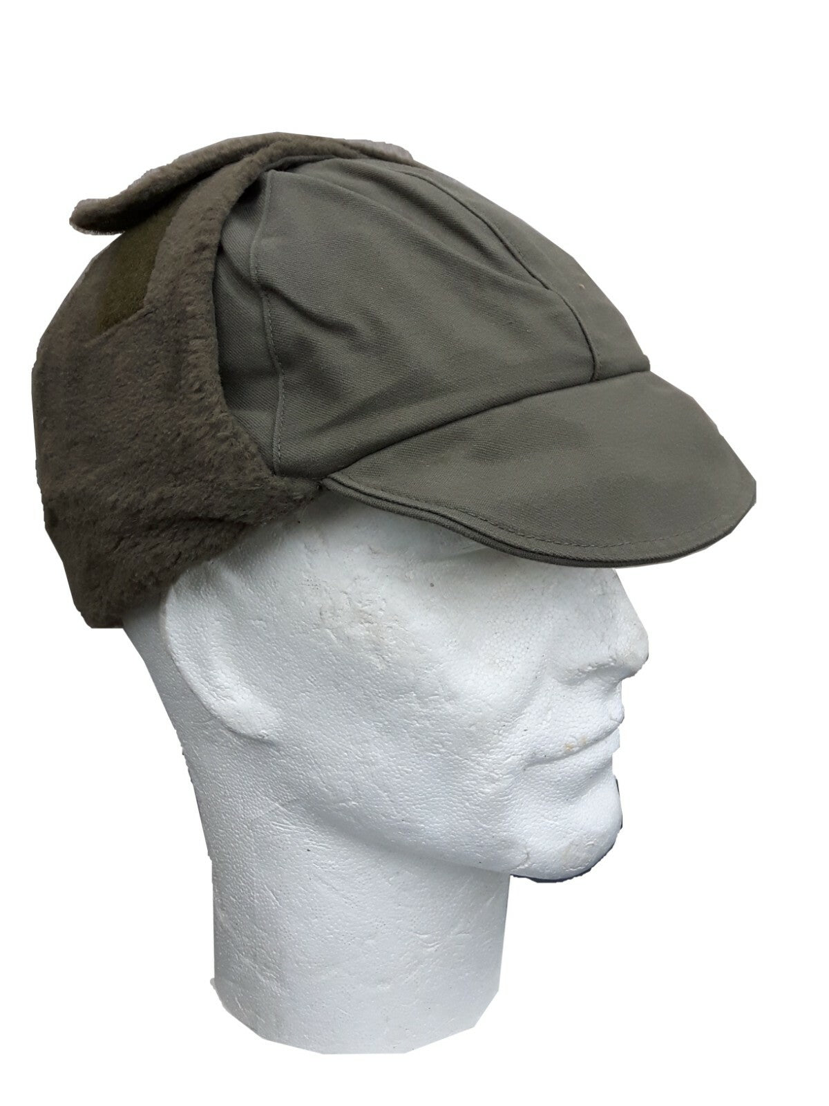 Genuine Surplus German Ex Army Winter Hat Wool Lined Peak Cap Olive/Grey