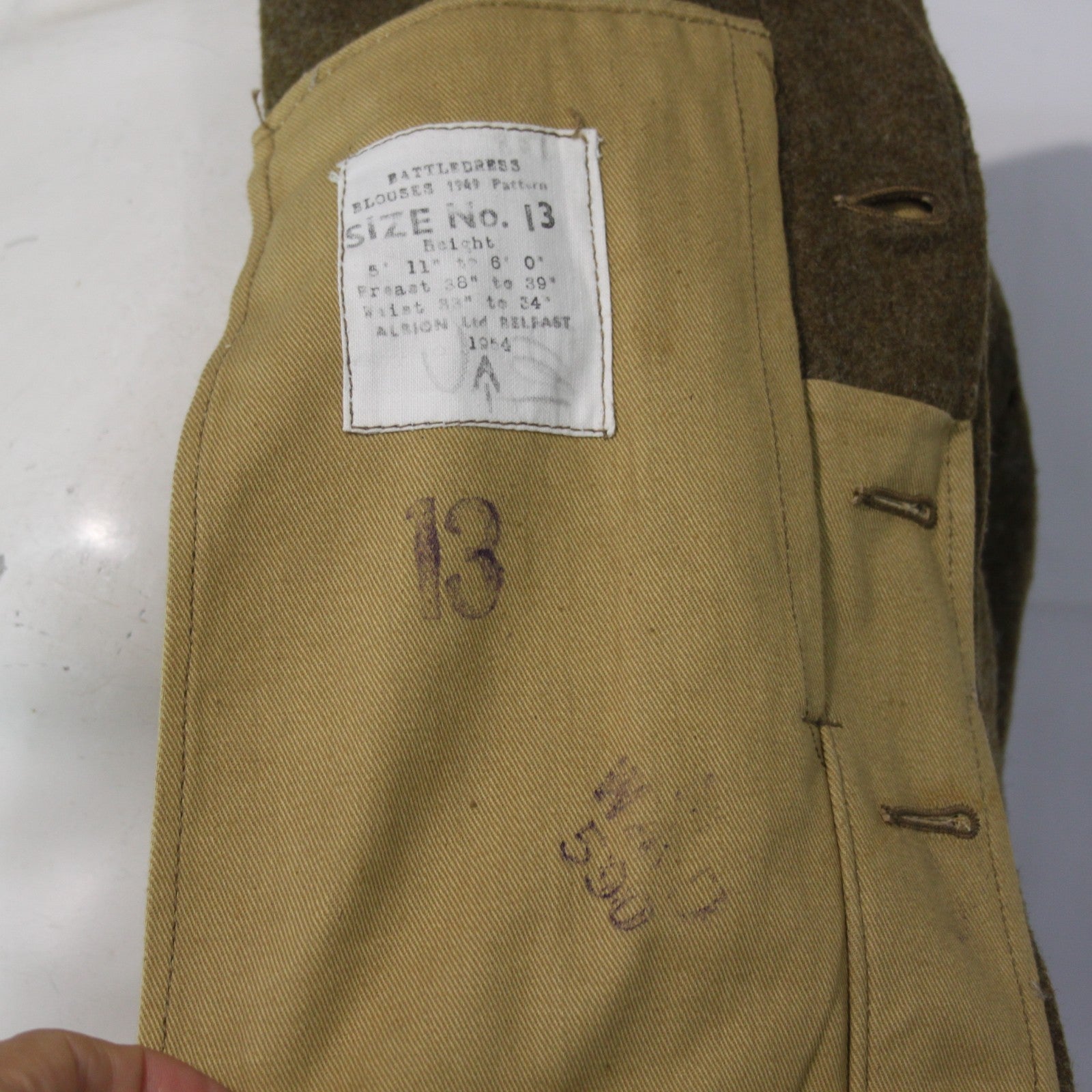 1954 British Army Battle Dress Short Uniform Jacket Wool 38" Chest Brown (3542)
