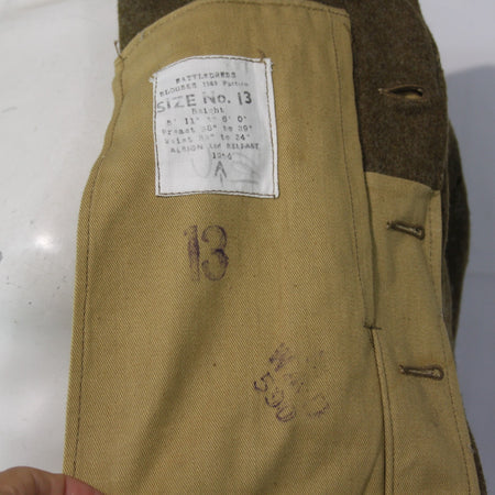 1954 British Army Battle Dress Short Uniform Jacket Wool 38" Chest Brown (3542)