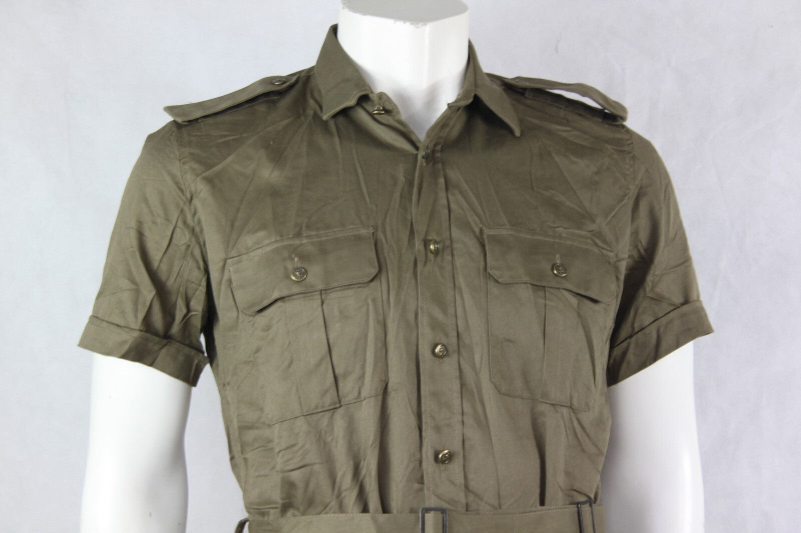 Genuine Surplus Italian Safari Shirt Khaki Beige Sand Belted Lightweight Cotton