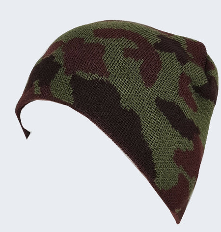 Camouflage Beanie Hat Stretch One Size Green or Blue Camo Knitted Acrylic
