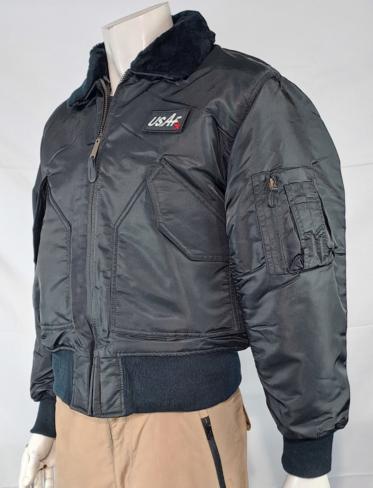 Highlander MA2 Bomber Jacket Faux Fur Collar Padded Quilted Black USAF Small