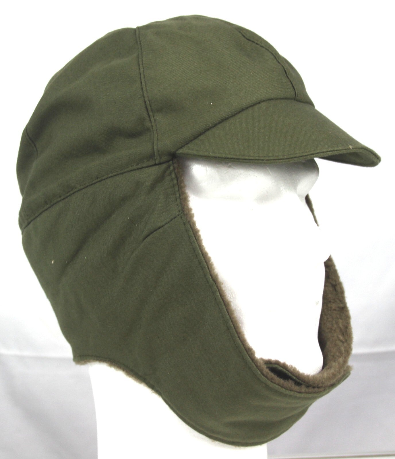 Genuine Surplus Dutch Ex Army Winter Hat Fur-lined Olive Peaked Thermal Warm