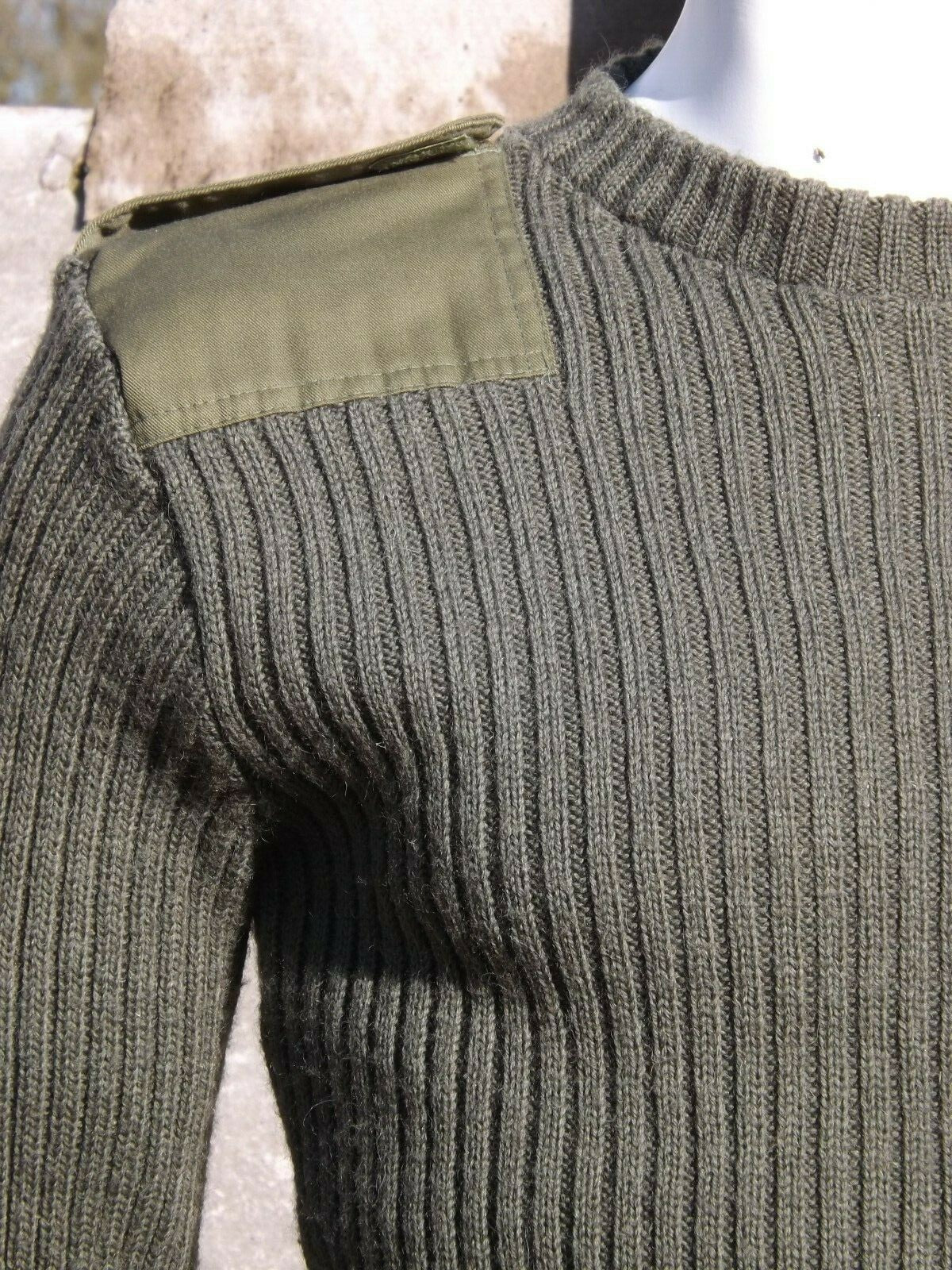 Genuine Belgian/British Army Wool Jumper Crew Neck Olive Green Surplus Repaired