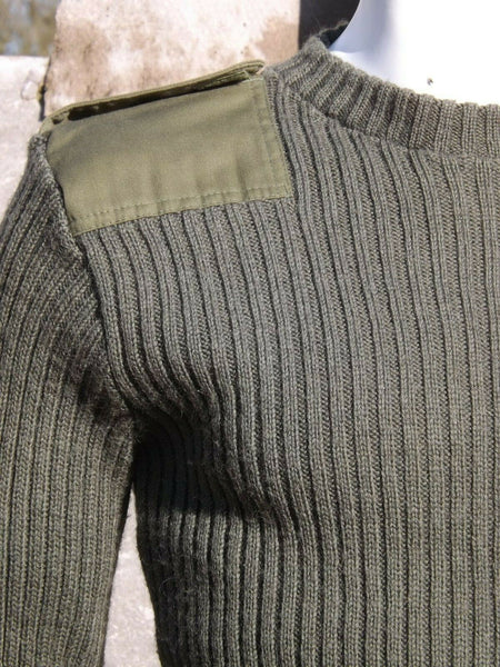 Genuine Belgian/British Army Wool Jumper Crew Neck Olive Green Surplus Repaired