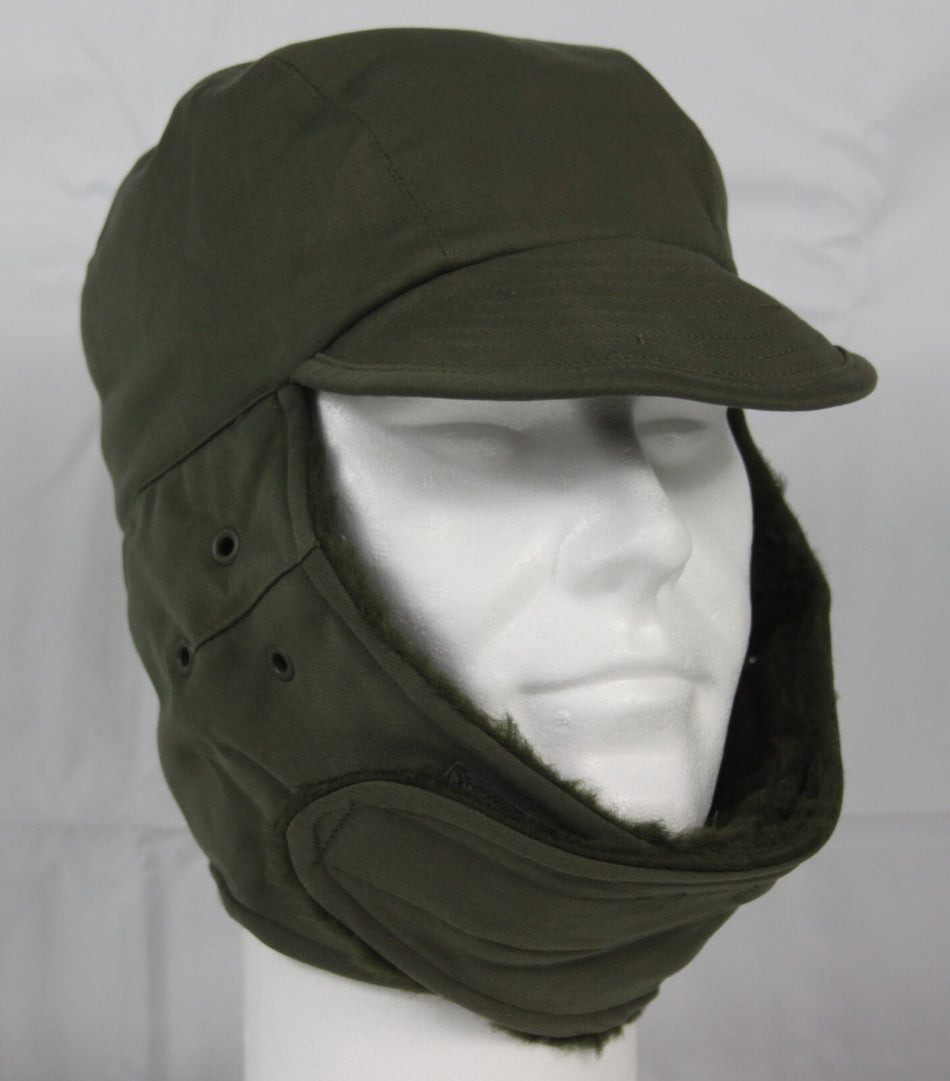 Genuine Surplus French Army Winter Hat Fur-lined Olive Green Peaked Thermal NEW