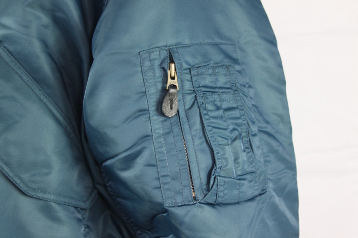 Highlander MA2 Bomber Jacket Faux Fur Collar Padded Quilted Blue Warm