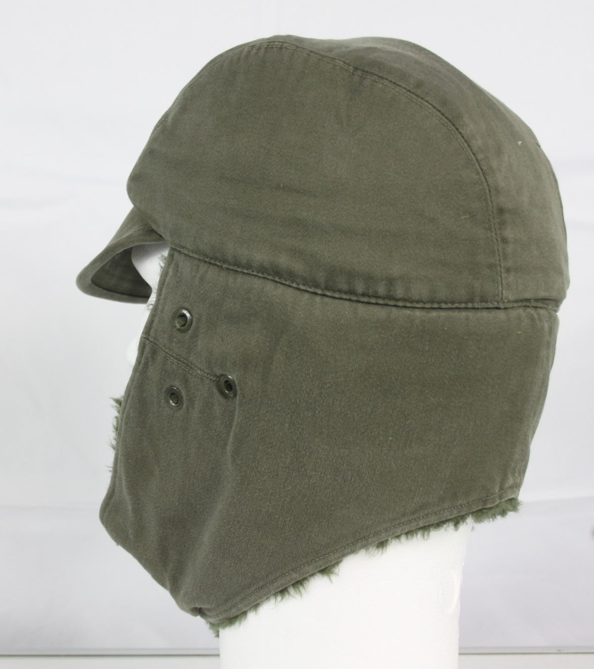 Vintage French Army Winter Hat Cap Genuine Surplus Fur-lined Olive Green 1031