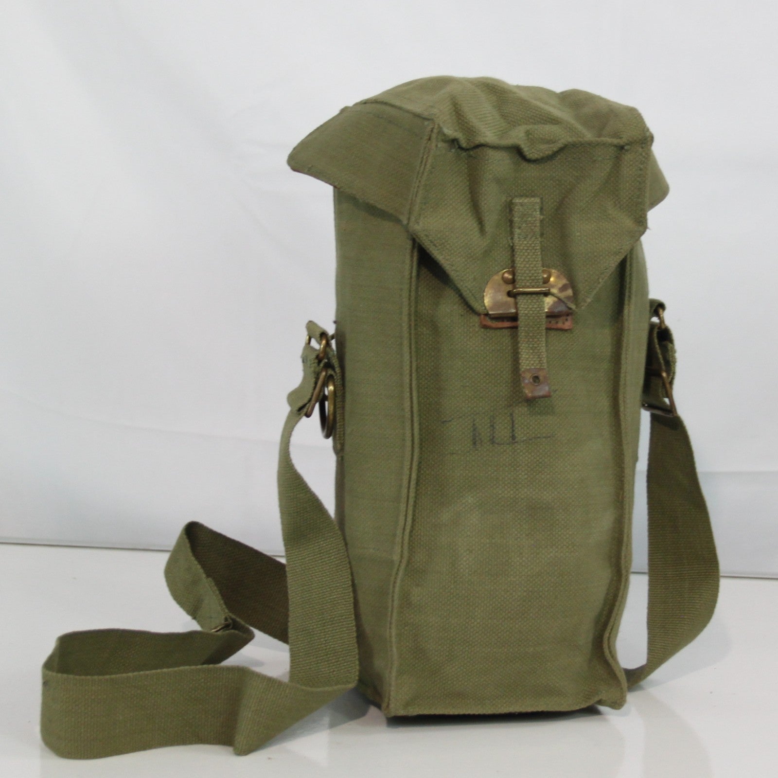 Genuine Surplus Vintage Belgian / British Army Canvas Side Bag Leather trim 3392
