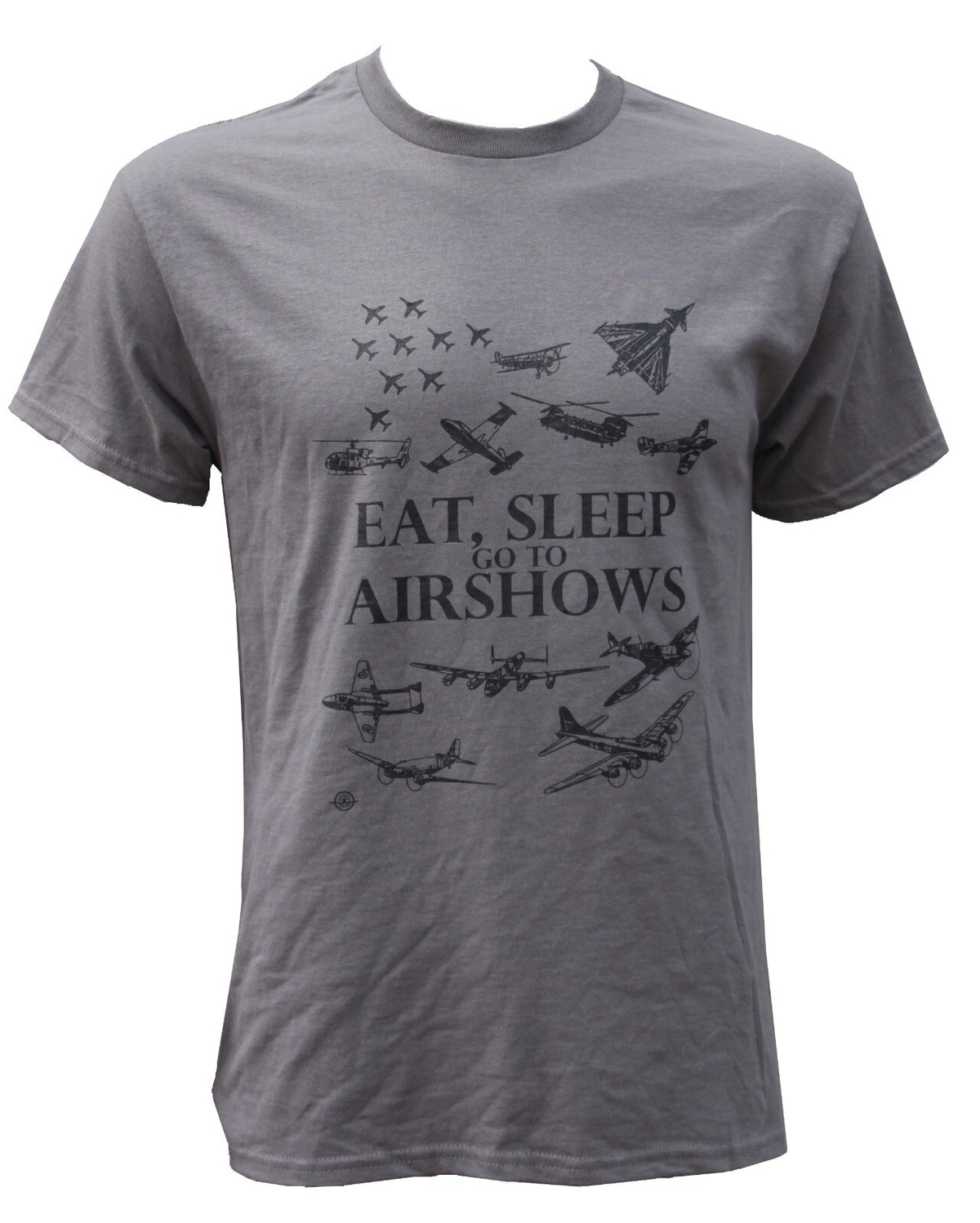 Eat, Sleep, Go To Airshows Aviation Exclusive Printed Mens Unisex T-Shirt Grey
