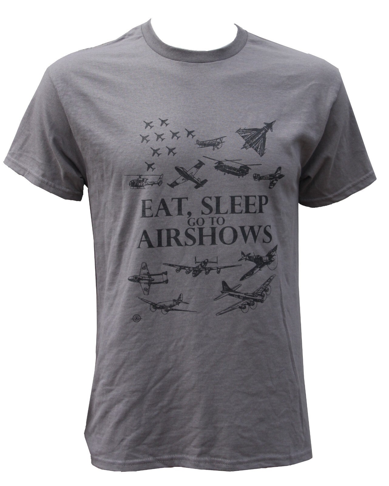 Eat, Sleep, Go To Airshows Aviation Exclusive Printed Mens Unisex T-Shirt Grey