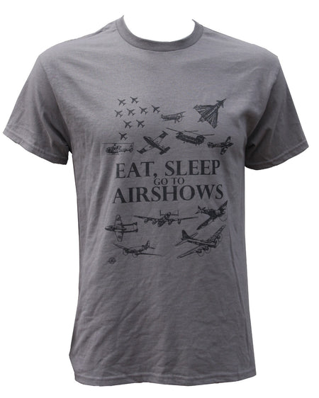 Eat, Sleep, Go To Airshows Aviation Exclusive Printed Mens Unisex T-Shirt Grey