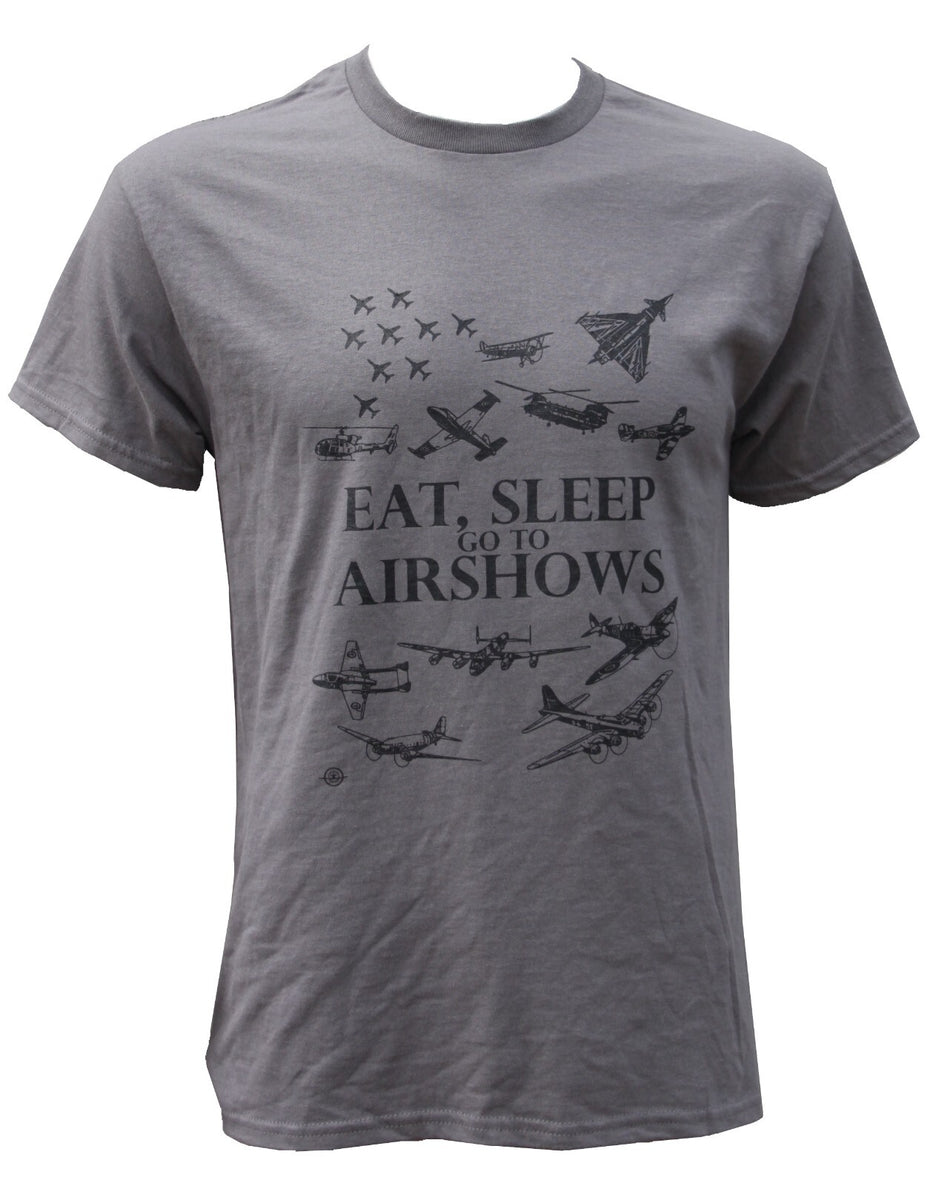 Eat, Sleep, Go To Airshows Aviation Exclusive Printed Mens Unisex T-Shirt Grey