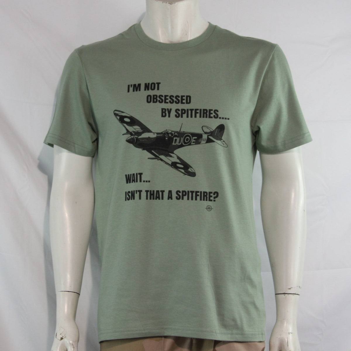 Obsessed by Spitfires Exclusive Printed T-Shirt Mens Warbird Print Sage Green
