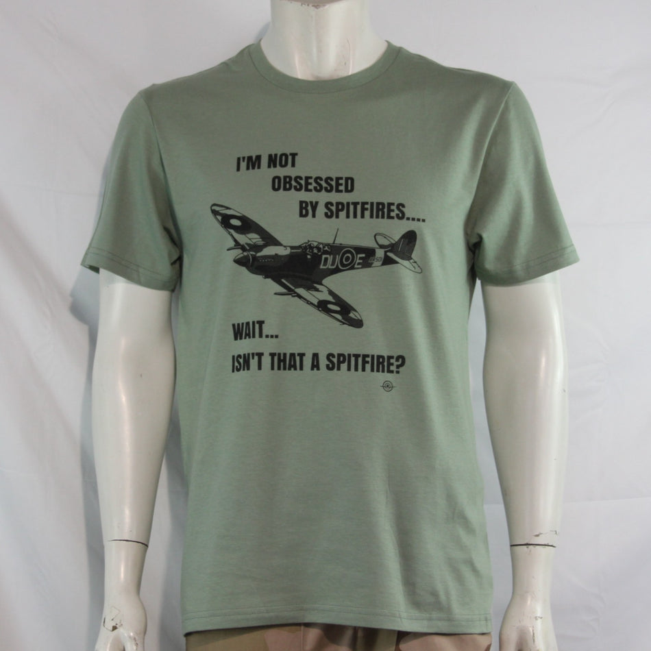 Obsessed by Spitfires Exclusive Printed T-Shirt Mens Warbird Print Sage Green