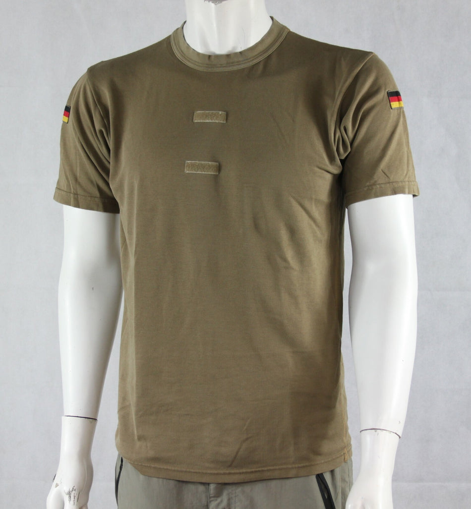 Genuine Army Surplus German T-Shirt Khaki Short Sleeve Tan Cotton Blend Vintage 