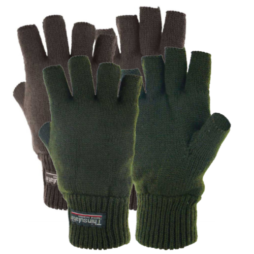 Thinsulate Lined Knitted Gloves Fingerless Mitts Thermal Winter Black Green