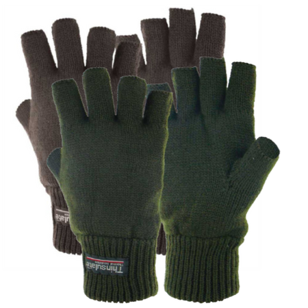 Thinsulate Lined Knitted Gloves Fingerless Mitts Thermal Winter Black Green