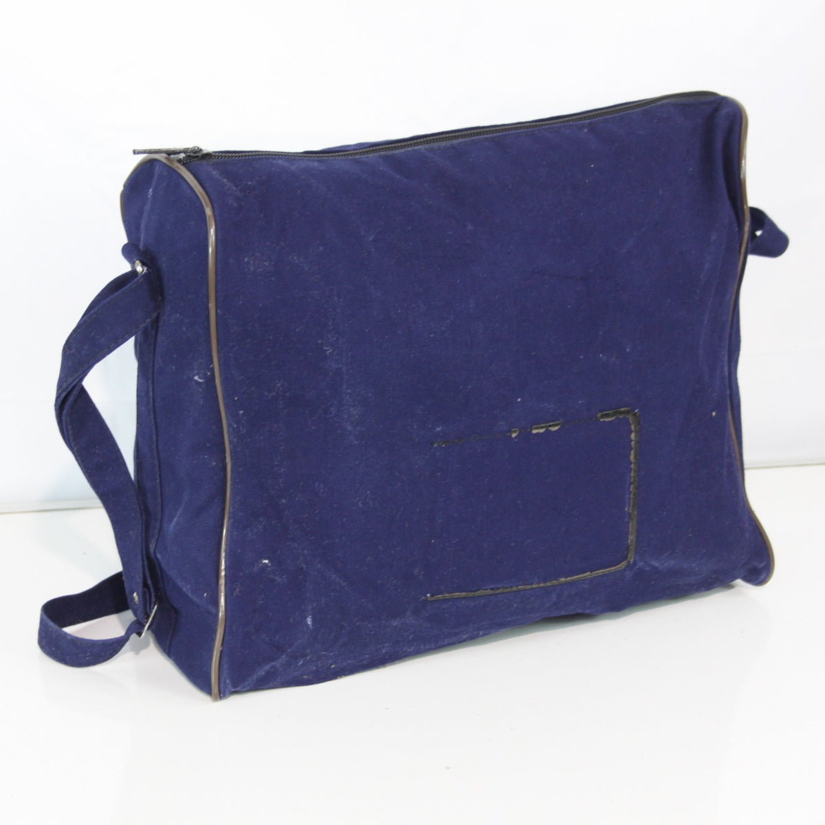 Navy Blue Fabric Side Bag Brushed Feel Fabric Flexible Rigid Base (3446)