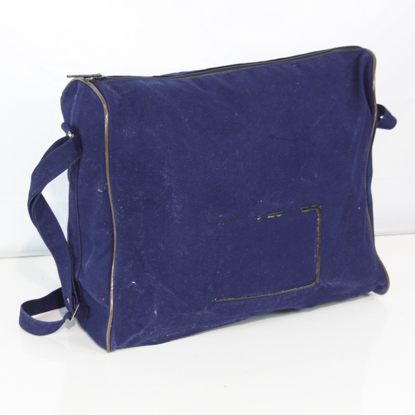 Navy Blue Fabric Side Bag Brushed Feel Fabric Flexible Rigid Base (3446)