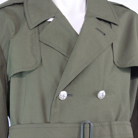 Vintage Army Surplus Trench Coat Czechoslovakian Genuine Olive Overcoat  (3645)