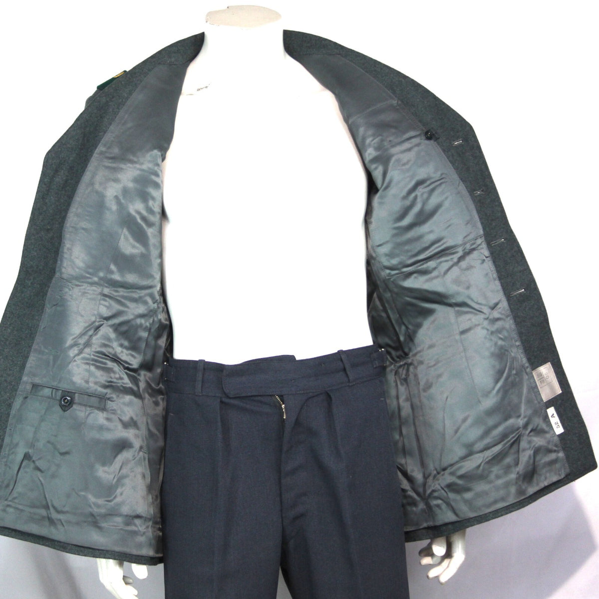 Genuine Surplus Swiss Army Vintage Wool Dress Jacket Badged Thick Blue Grey 3322