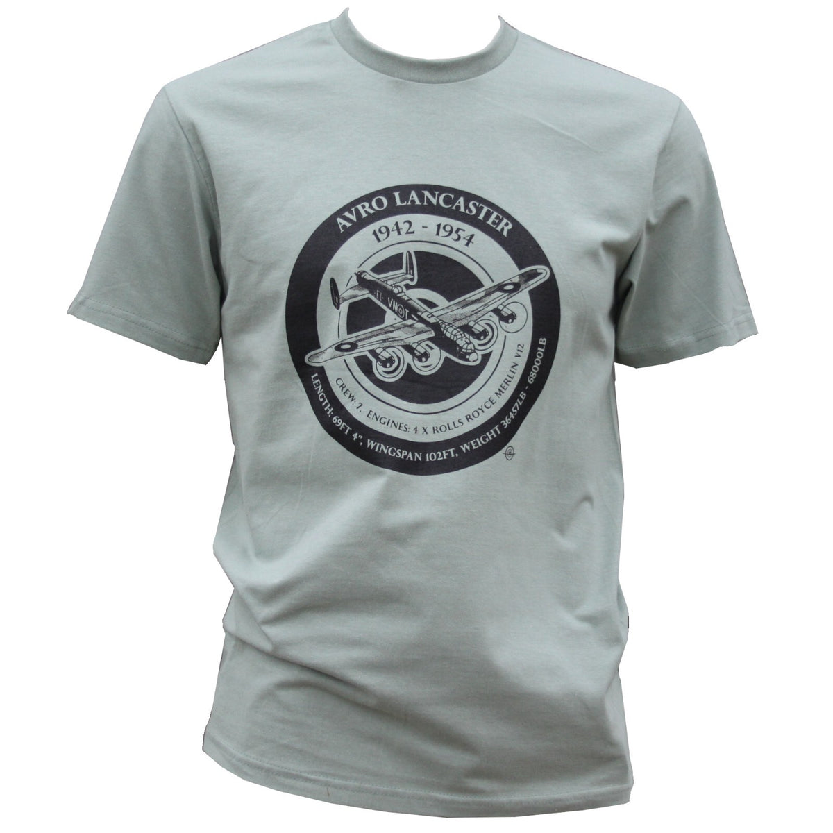 British Avro Lancaster WW2 Warbird Plane Exclusive Printed T-Shirt Aviation Sage