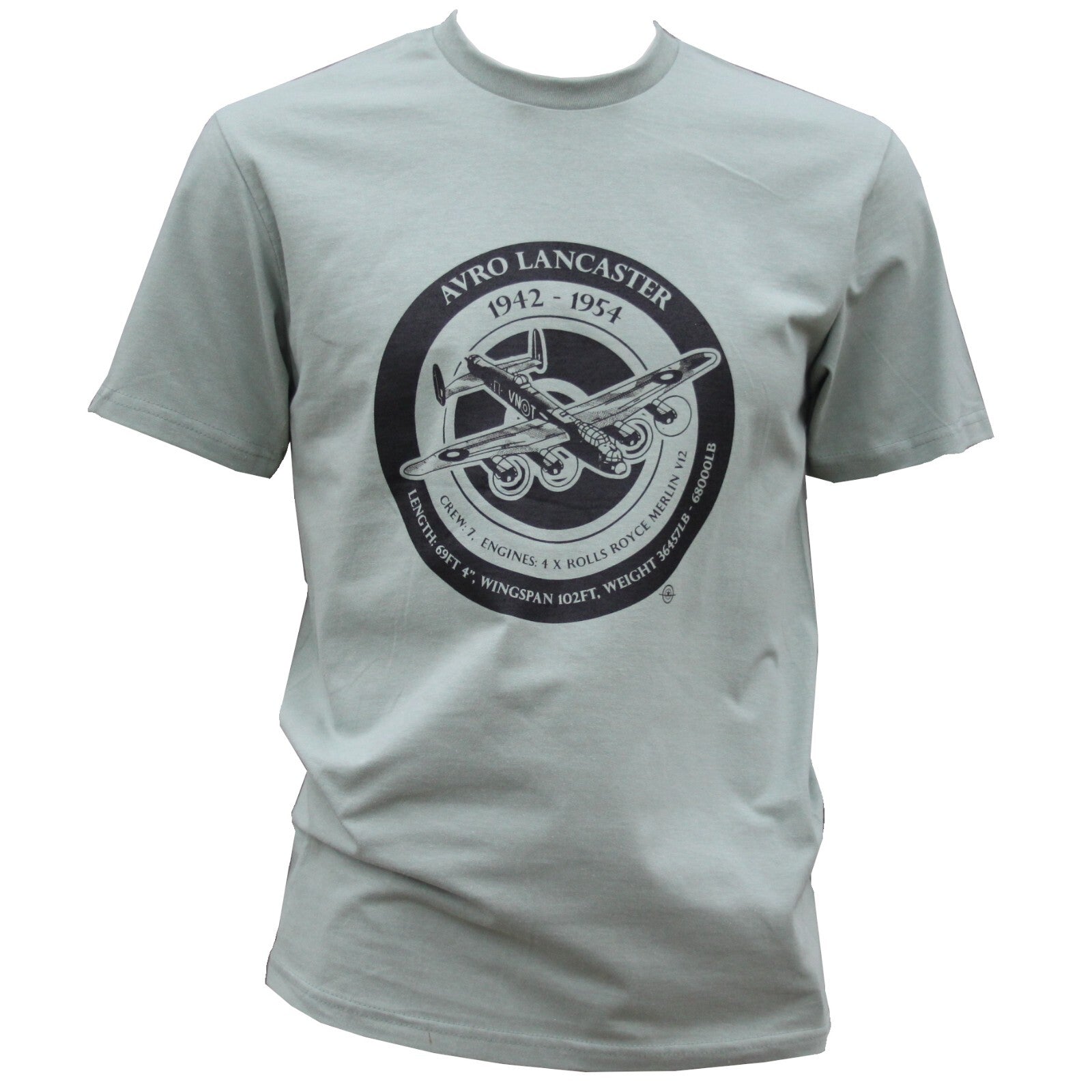 British Avro Lancaster WW2 Warbird Plane Exclusive Printed T-Shirt Aviation Sage