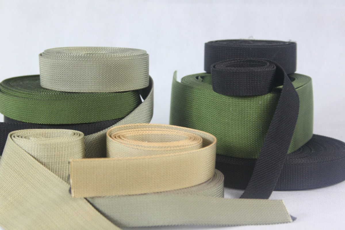 Heavy Duty Nylon Webbing Tape Black Olive Sand IRR Treated High Streng All Sizes