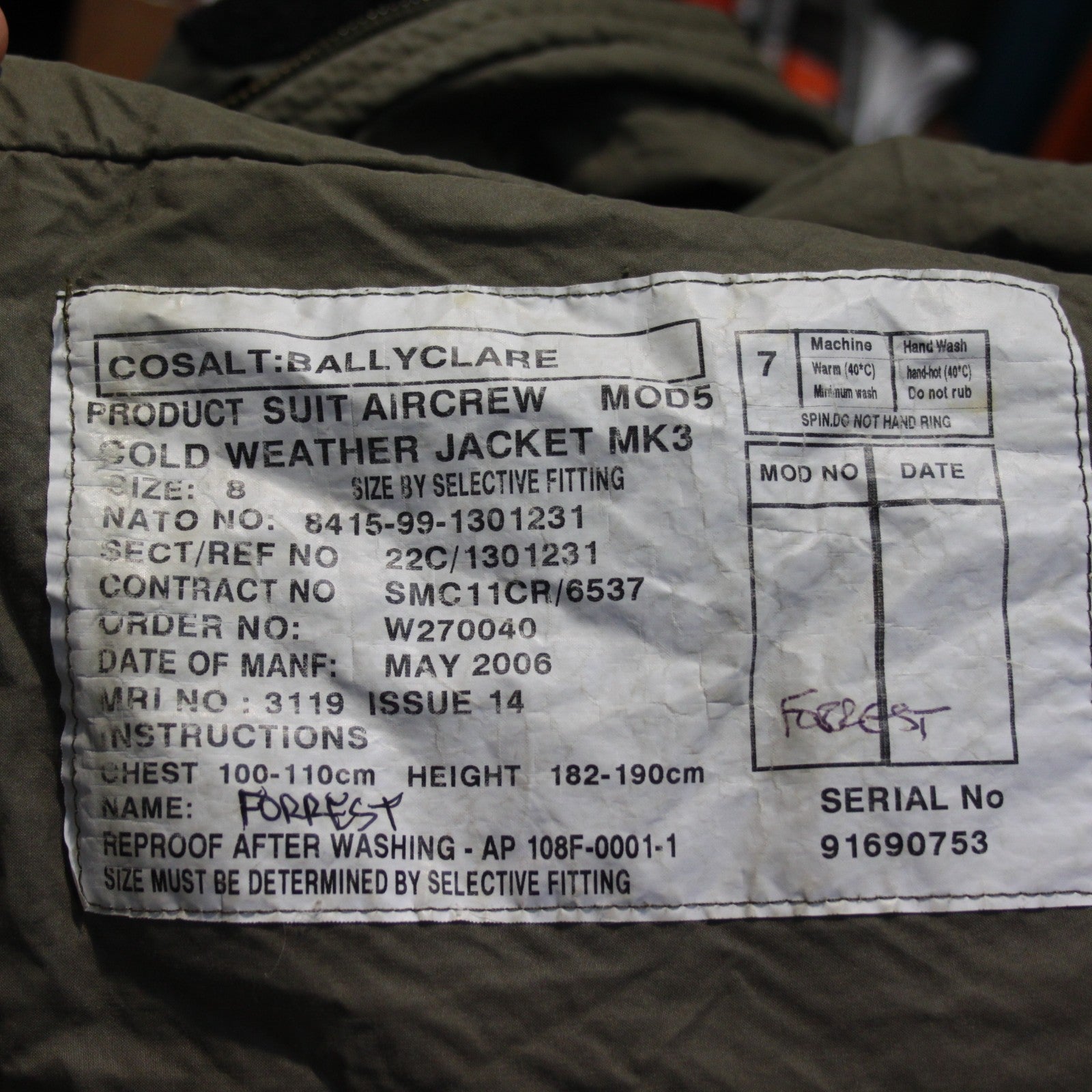 Genuine Surplus British RAF Airforce Pilots Flight Jacket Mk3 100-110cm (3525)